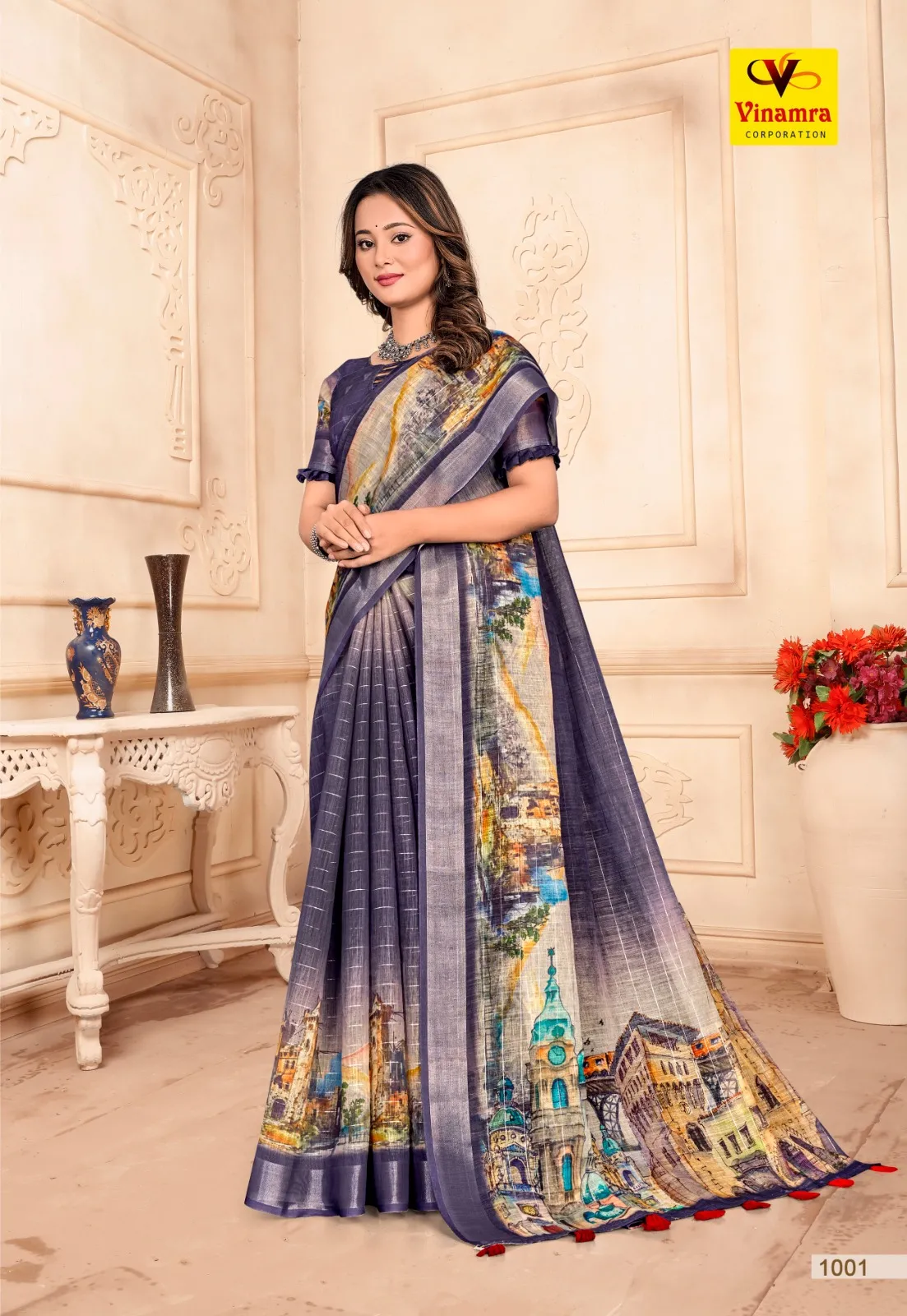 Buy Lilen Material Saree in Surat - Reseller Bazzar